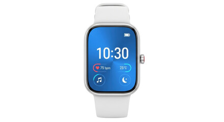 Isolated smartwatch with blue screen showing time at 1030 and vital health stats
