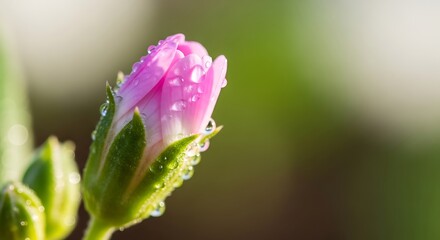 Fototapeta premium Dew kissed flower bud, embodying freshness and botanical beauty