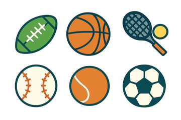 Collection of popular sports equipment including football basketball baseball tennis and soccer balls