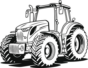 tractor silhouette, line art vector illustration