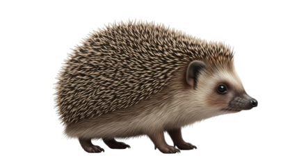 Isolated European hedgehog walks looking for food or looking for something else, adorable