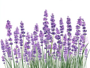 Simple Lavender Flower Branch Vector Illustration, Cartoon Flat Style PNG Clip Art on White Background