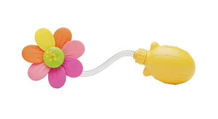 Isolated whimsical flower watering tool for gardening and child play, vibrant and fun