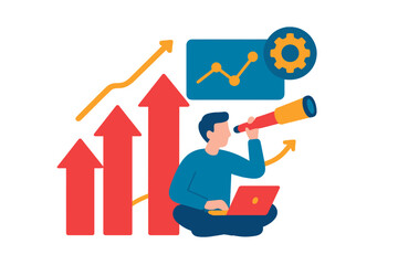 Business growth analysis and future vision with rising charts