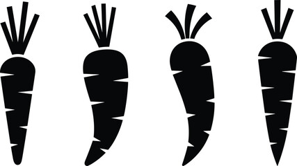 Simple black and white carrot silhouettes illustration, minimalist vegetable design for organic food concept, healthy eating, and kitchen decor art