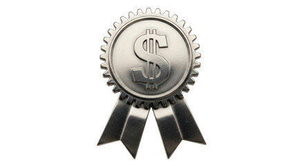 Isolated silver dollar sign reward rosette, winner or success, achievement award design