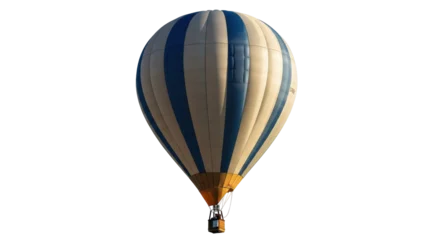 Fotobehang Ballon Isolated hot air balloon in mid air, colorful striped blimp with travel adventure basket  © Lisa