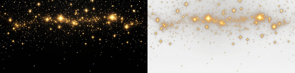 Golden glittering stars overlay on black and white backgrounds, creating a magical atmosphere for design projects, perfect for adding sparkle and elegance to various visuals