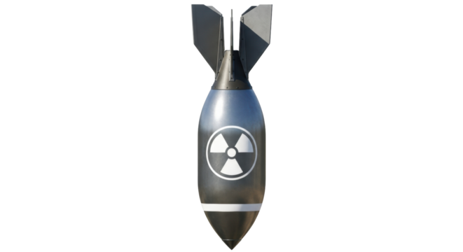 Isolated nuclear bomb with radiation symbol, ominous weapon for war and destruction purposes