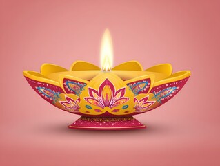 Diwali diya lamp vector clipart with floral pattern, Indian festival design element on pastel background