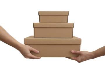 Boxes being passed from one person to another. Isolated on transparent background, png