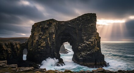 Dramatic Coastal Archway at Duntulm, Isle of Skye, Scotland.