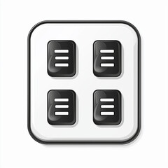 Minimal black and white icon features four breaker switches with glossy finish, arranged in square pattern on white background. design is simple and modern