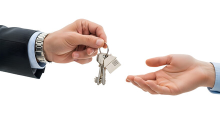 Handing Over House Keys Symbolizing Real Estate Transaction Home Ownership Agreement or Property Handover in Business Context, png