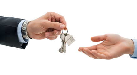 Handing Over House Keys Symbolizing Real Estate Transaction Home Ownership Agreement or Property Handover in Business Context, png