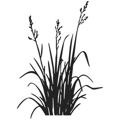 Monochrome silhouette of cattails and plants.