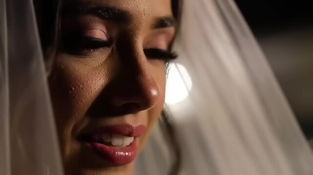 Bride crying on wedding day.