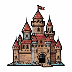 Cartoon Castle with Drawbridge and Wooden Texture