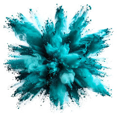 Teal explosion of fine particles against a black background, creating a dynamic and vibrant visual