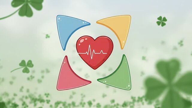 Green Clover Heartbeat Abstract Background Video With Four Colorful Shapes