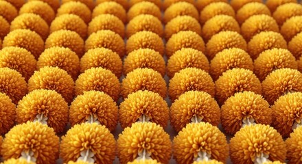 Vibrant Golden Chrysanthemum Garlands in a Repeating Pattern, Soft Focus Background