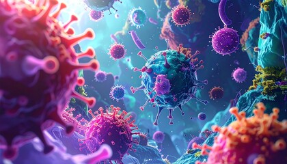 Artistic illustration depicting microscopic organisms