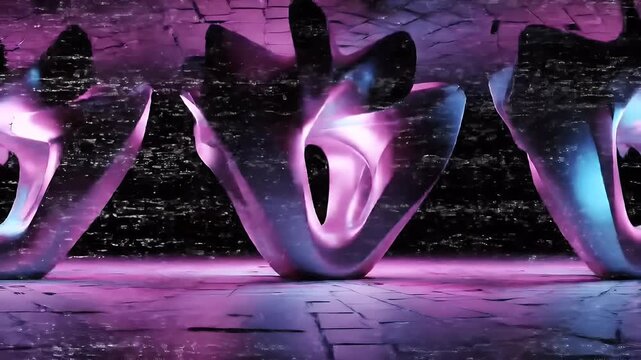 Abstract 3D render futuristic background with pink and blue neon glowing objects