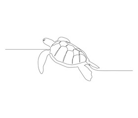 One continuous line drawing of sea turtle. single line sea creature concept. illustration of swimming sea turtle. editable outline