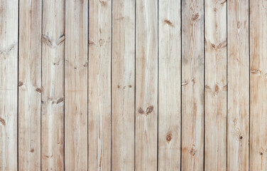 Obraz premium Seamless natural wooden plank wall with visible grain, knots, and light rustic tone. Perfect background for eco interior design, carpentry, or organic wood texture projects.