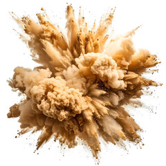 Explosion of light tan powder against a black background, radiating outwards