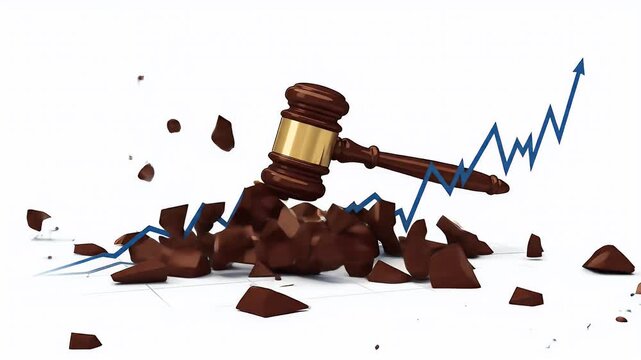 Illustration of a Gavel Breaking on a Chart with Upward Trend