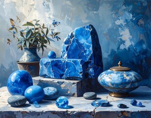 Artistic still life of blue objects