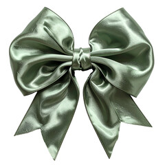 Large, lustrous green satin bow with flowing loops and tails, set against a black background