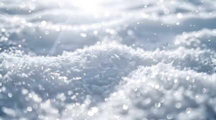 Fresh powder snow glistening under bright sunlight in a serene winter landscape