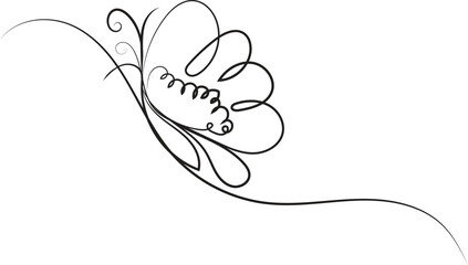 Delicate single line drawing of a whimsical butterfly with striped body in flight