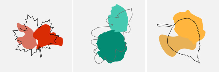 Autumn lеаves, set of three line art leаves eps10