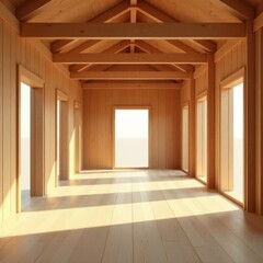 Obraz premium Wooden Room Frame with Bright Sunlight