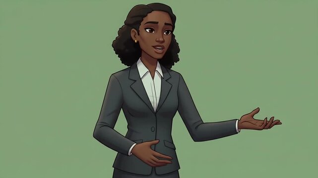 Illustration of Professional Black Woman in Suit Gesturing Openly