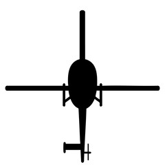 Silhouette of a helicopter viewed directly from above