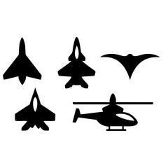 Silhouettes of military aircraft and helicopter collection