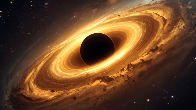 Epic black hole in deep space with glowing light ring and cosmic energy, realistic astronomy background - Powered by Adobe