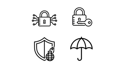 Fototapeta premium Vector illustration of collection of security icons representing data protection, cybersecurity, and safety measures