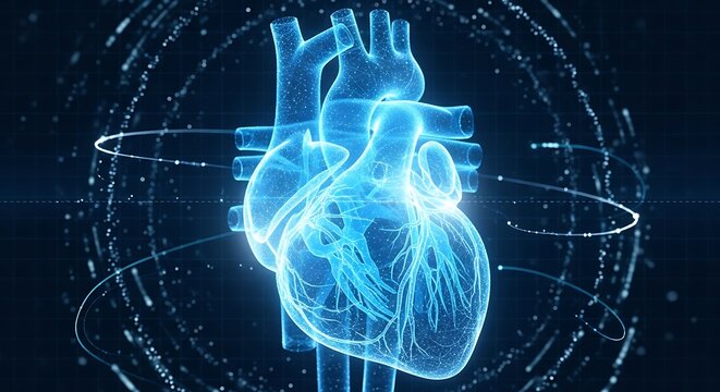 Futuristic Heart Scan - Advanced Medical Technology and Holographic Imaging.