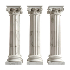 Obraz premium Three classical marble columns with intricate capitals, standing in a row