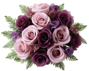 Romantic, elegant bouquet of pink and purple rose flower. This beautiful floral arrangement isolated for clipart design expresses gentle love and celebration, perfect for any occasion