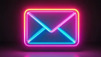 Glowing neon email envelope symbol representing digital communication - Powered by Adobe