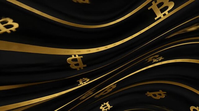 Luxury Abstract Bitcoin Background 3D Golden Digital Waves