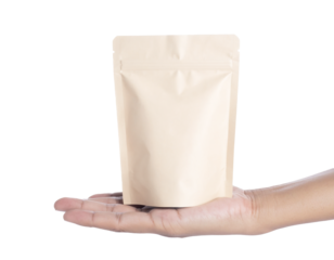 Cream Tea Bag Plastic Pouch Mockup — Transparent Background