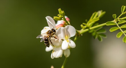Bee on White Flower - A Close-Up of Natures Beauty.