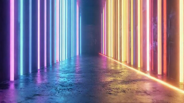Neon glowing light corridor creating futuristic tunnel effect